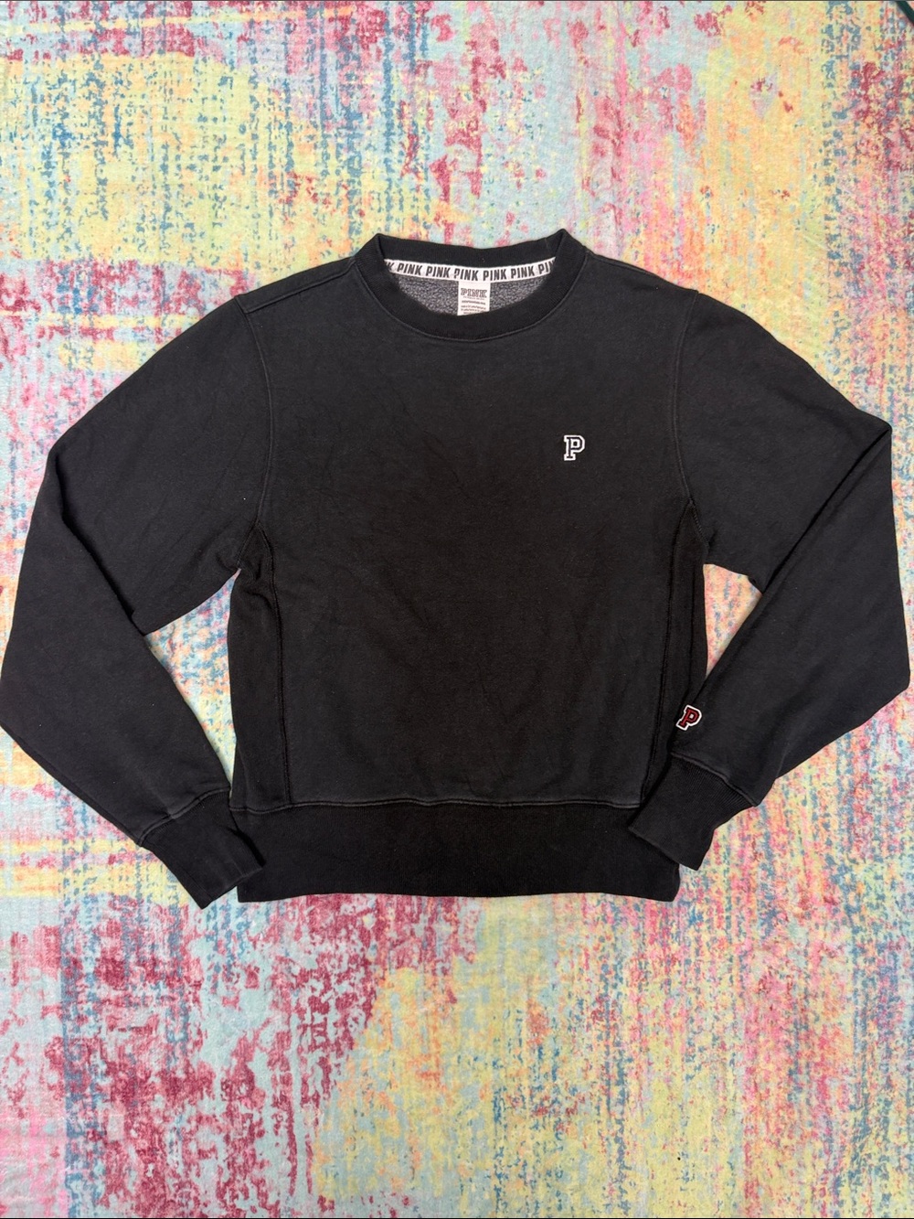 PINK Victoria's Secret Black Crewneck Sweatshirt with 'P' Embroidered Logo